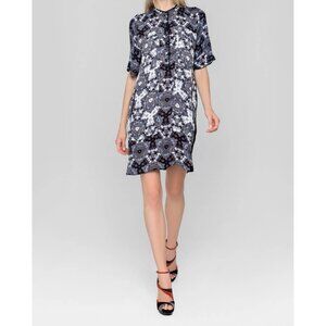 2013 A.L.C. Printed Short-Sleeve Shift Dress With Abstract Pattern Silk Lightwei